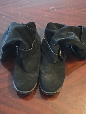 Skechers Black Fold-Over Suede Ankle Booties with Buckle